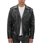 Metal Spikes Black Leather Jacket