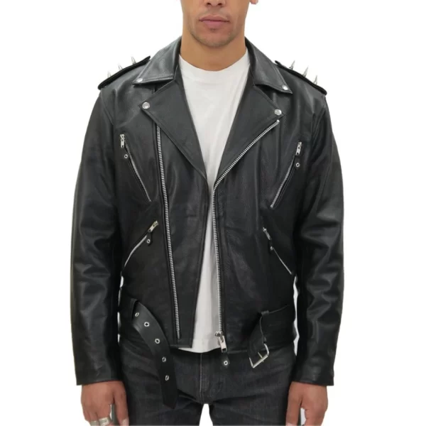 Metal Spikes Black Leather Jacket