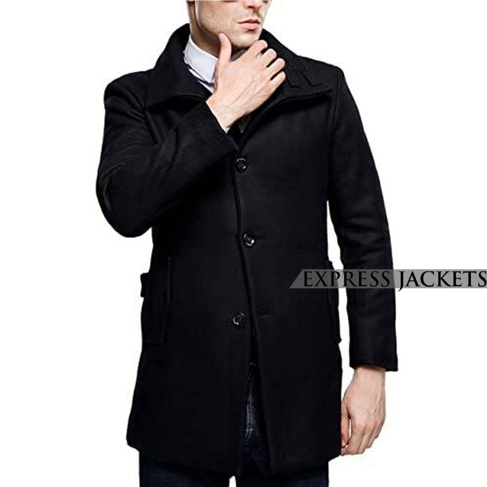 Trench Coat Men Slim Fit Lapel Fall Winter Single Breasted