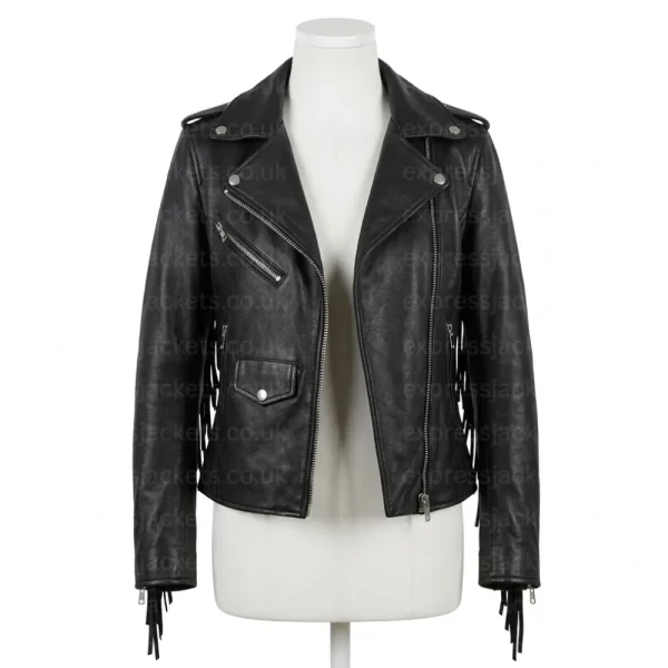 Women's Black Leather Fringe Jacket