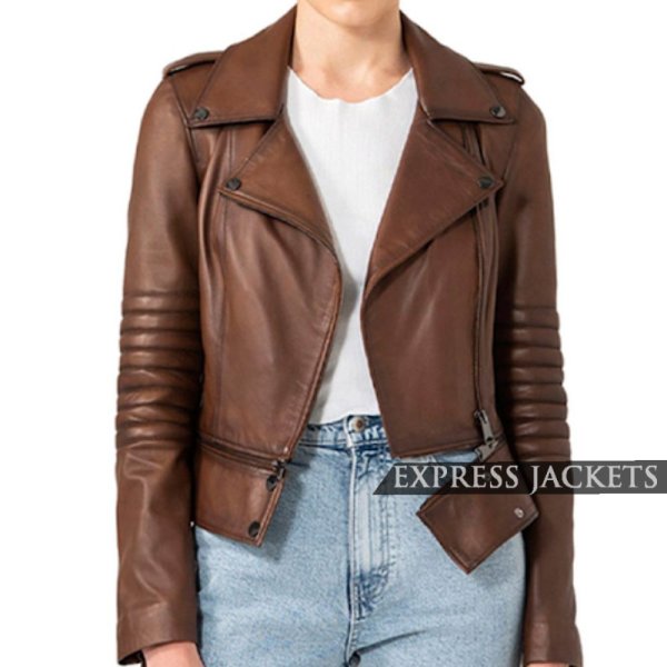 Women's Elegant Brown Biker Leather Jacket