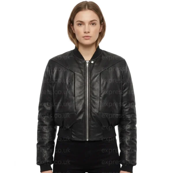 Men's Black Sheepskin Fog Cropped Bomber Jacket
