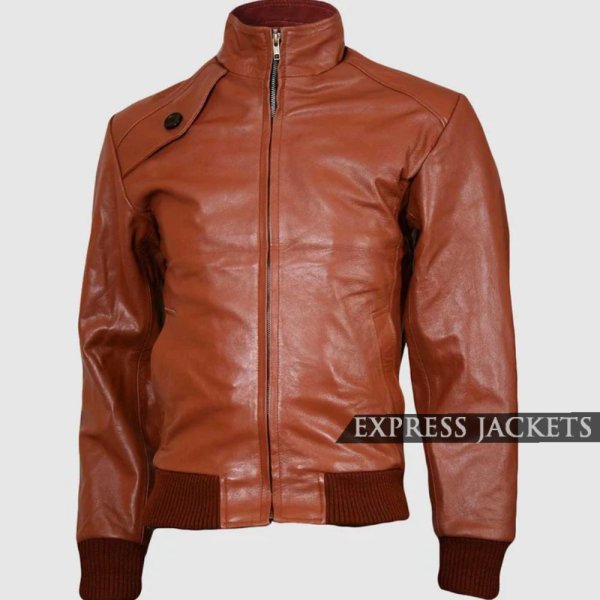 Men's Shoulder Flap Cowhide Bomber Jacket