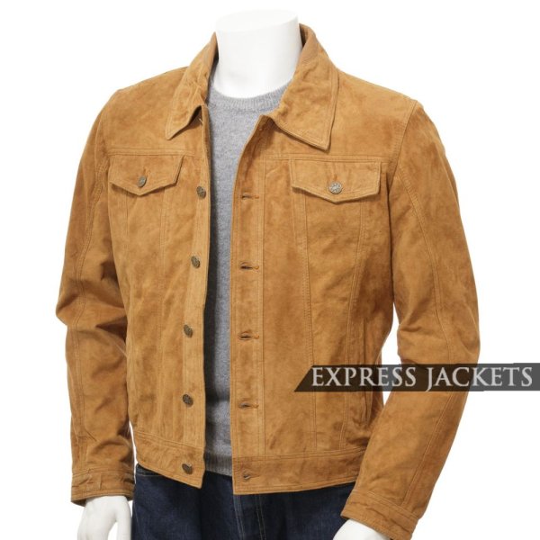 Men's Tan Suede Trucker Jacket