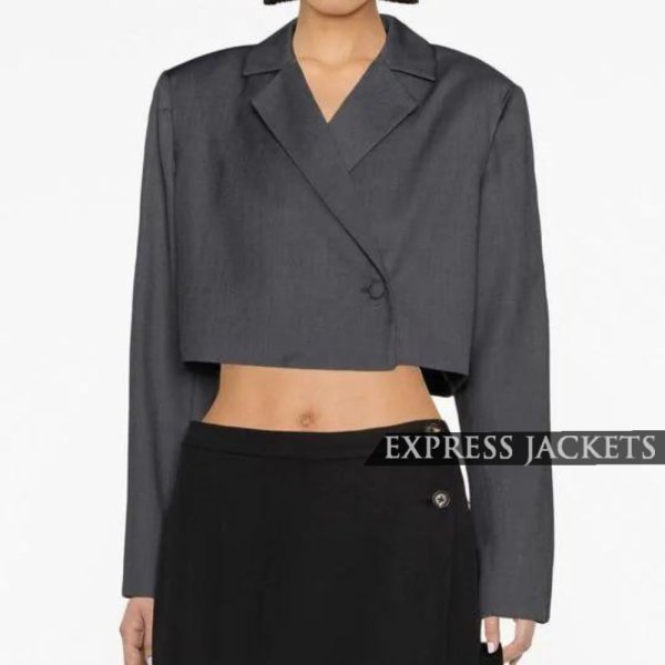 Women's Charcoal Grey Cropped Cotton Blazer