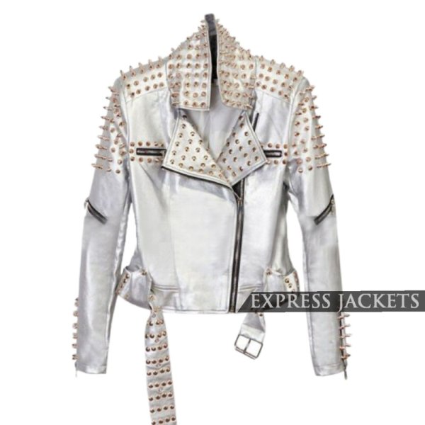 Women Punk With Spikes Studs Faux Leather Jacket