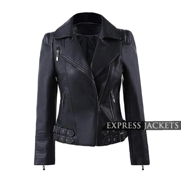Women's Zip-Up Black Biker Leather Jacket