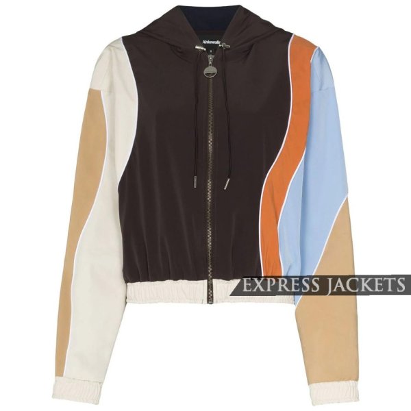 Women's Panelled Brown Zip-Up Cotton Hoodie