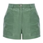women-green-leather-shorts