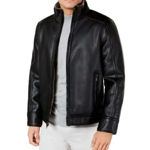 Men’s Faux Leather Jacket With Faux Shearling Lining